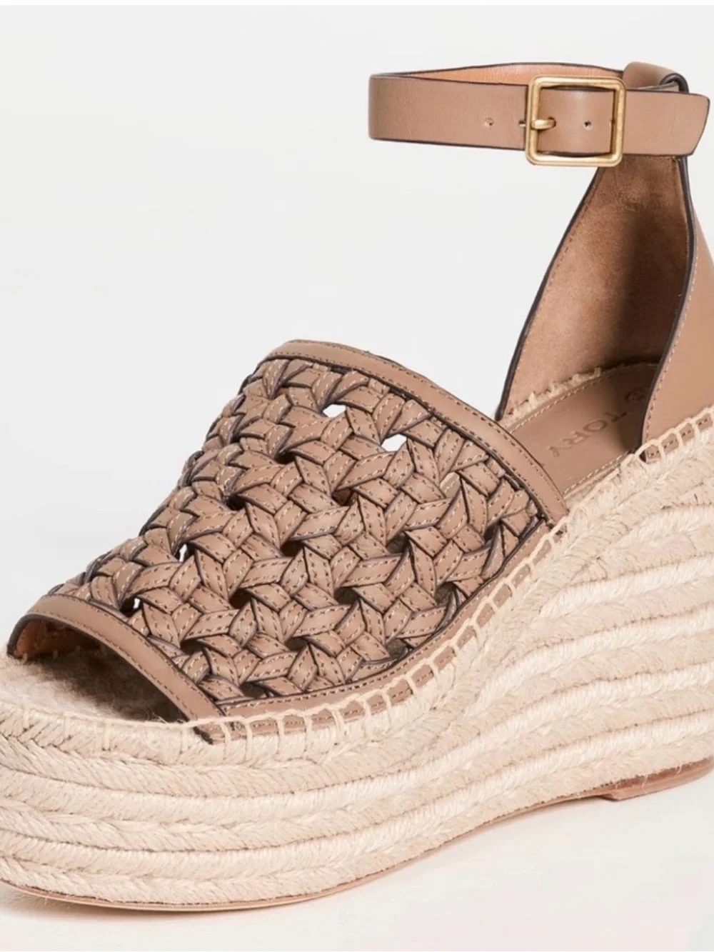 Tory Burch Woven Platform Espadrilles Brown Tan s 8.5